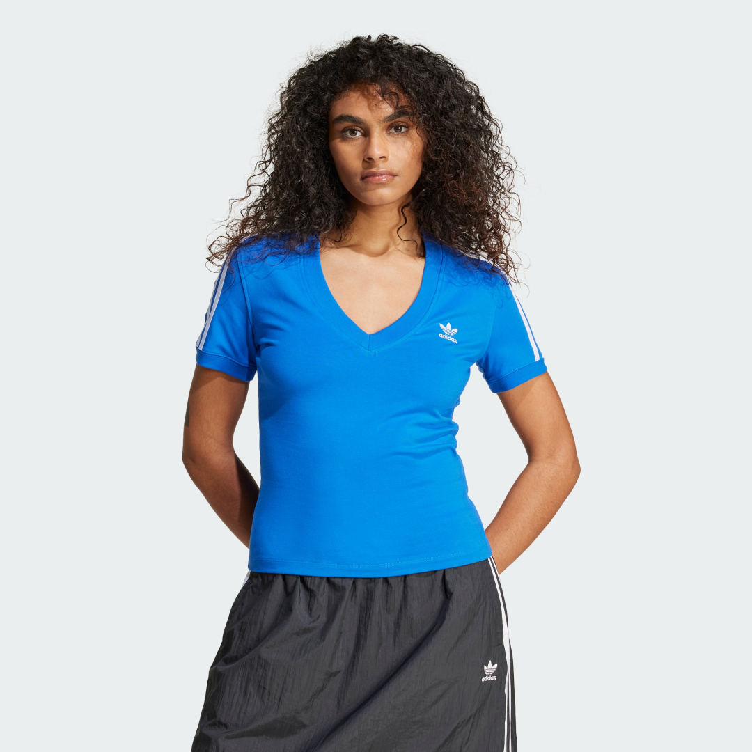 adidas 3-Stripes V-Neck Slim Tee Lifestyle A/XL Women Blue