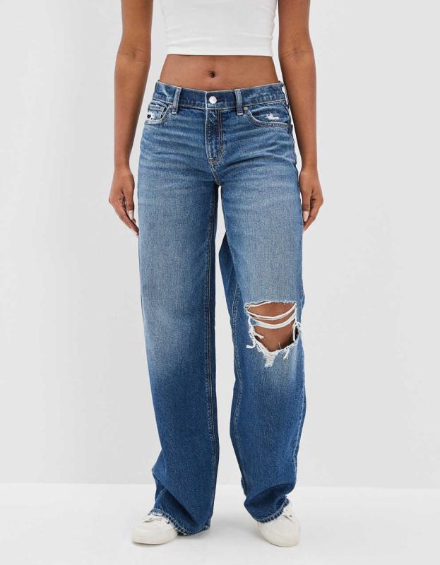 AE Ripped Low-Rise Baggy Wide-Leg Jean - Dark Atlantic, 2 