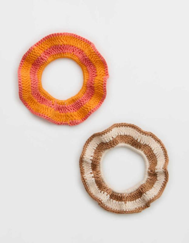 Aerie Crochet Scrunchie 2-Pack - Coral, One Size 