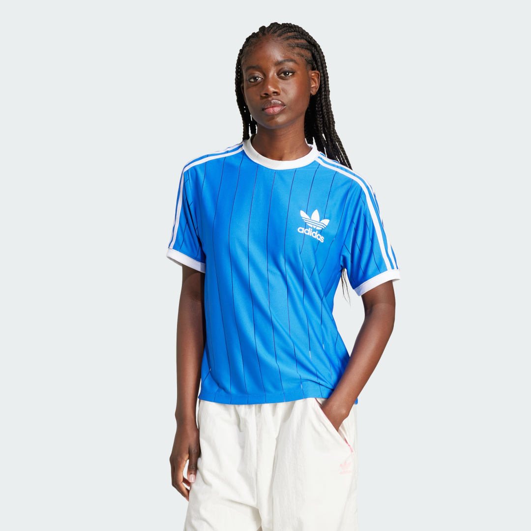adidas Adicolor 3-Stripes Pinstripe Tee Lifestyle 2XS,XS,S,M,L,XL,2XL,A/2XS,A/XS,A/S,A/M,A/L,A/XL,A2XL Women Blue