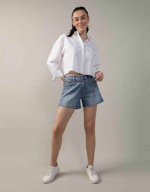 AE Cropped Button Up Shirt - White, L 