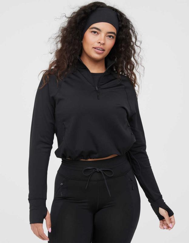 OFFLINE By Aerie Warm Up Quarter Zip - True Black, XXS 