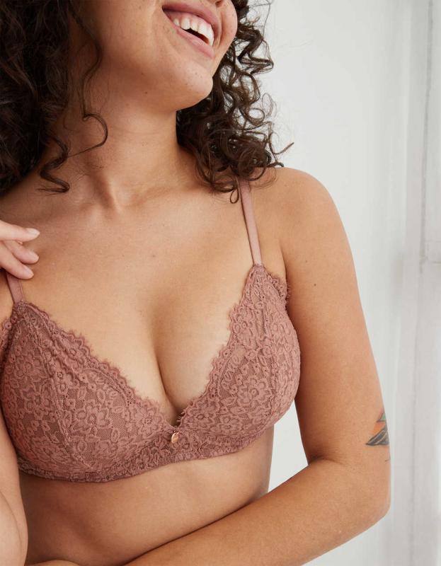 Aerie Real Power Wireless Push Up Eyelash Lace Bra - Meadow Bound, 75D 