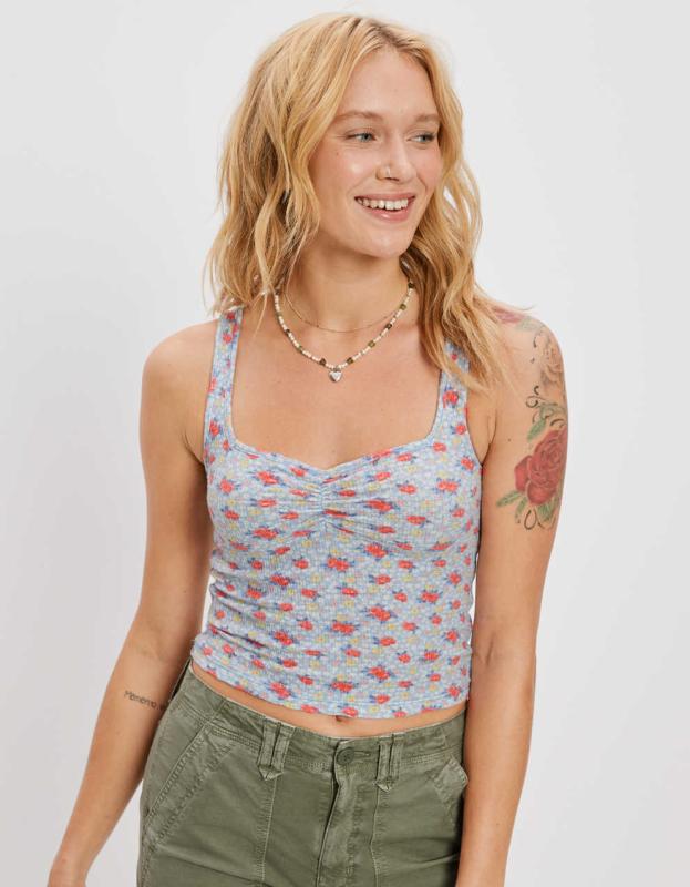 AE Cinch Tank Top - Light Blue, XS 