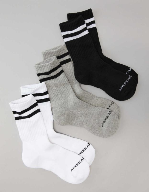 AE Striped Crew Socks 3-Pack - Dark Heather Gray, One Size 