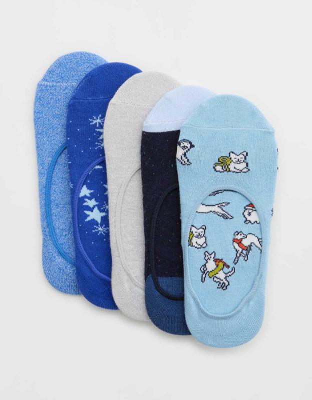 Aerie No Show Sock 5-Pack - Royal Navy, One Size 