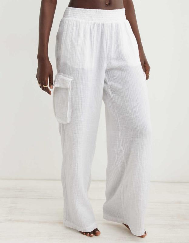 Aerie High Waisted Pool-To-Party Cargo Pant - White, L 