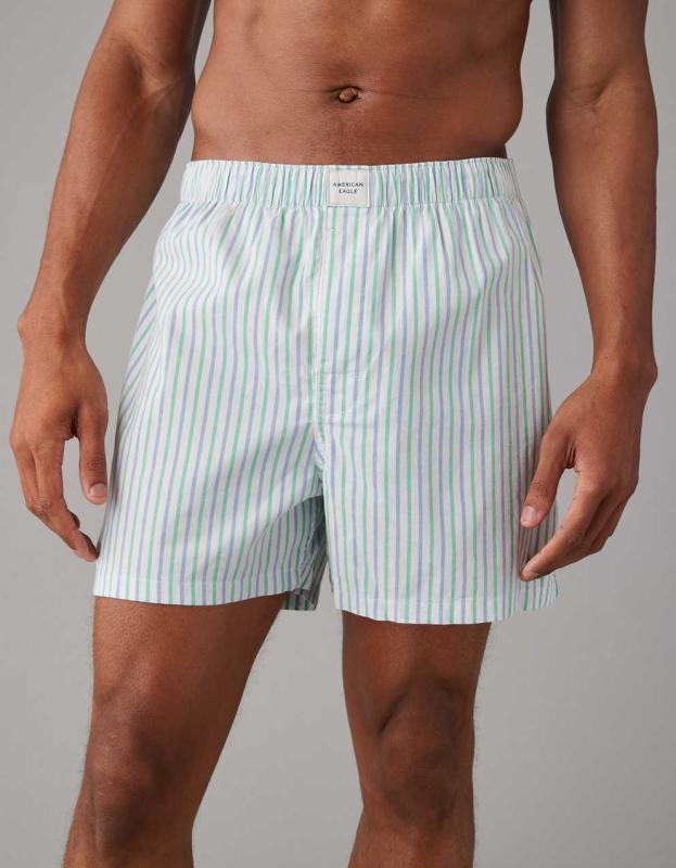 AEO Oxford Stripe Stretch Boxer Short - Green, S 