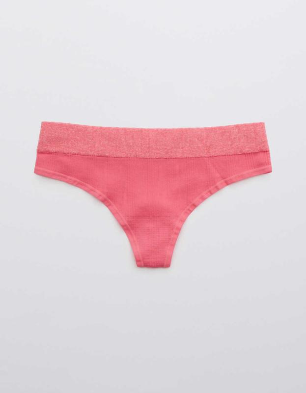Aerie Ribbed Seamless Heather Thong Underwear - Nyc Pink, XS 