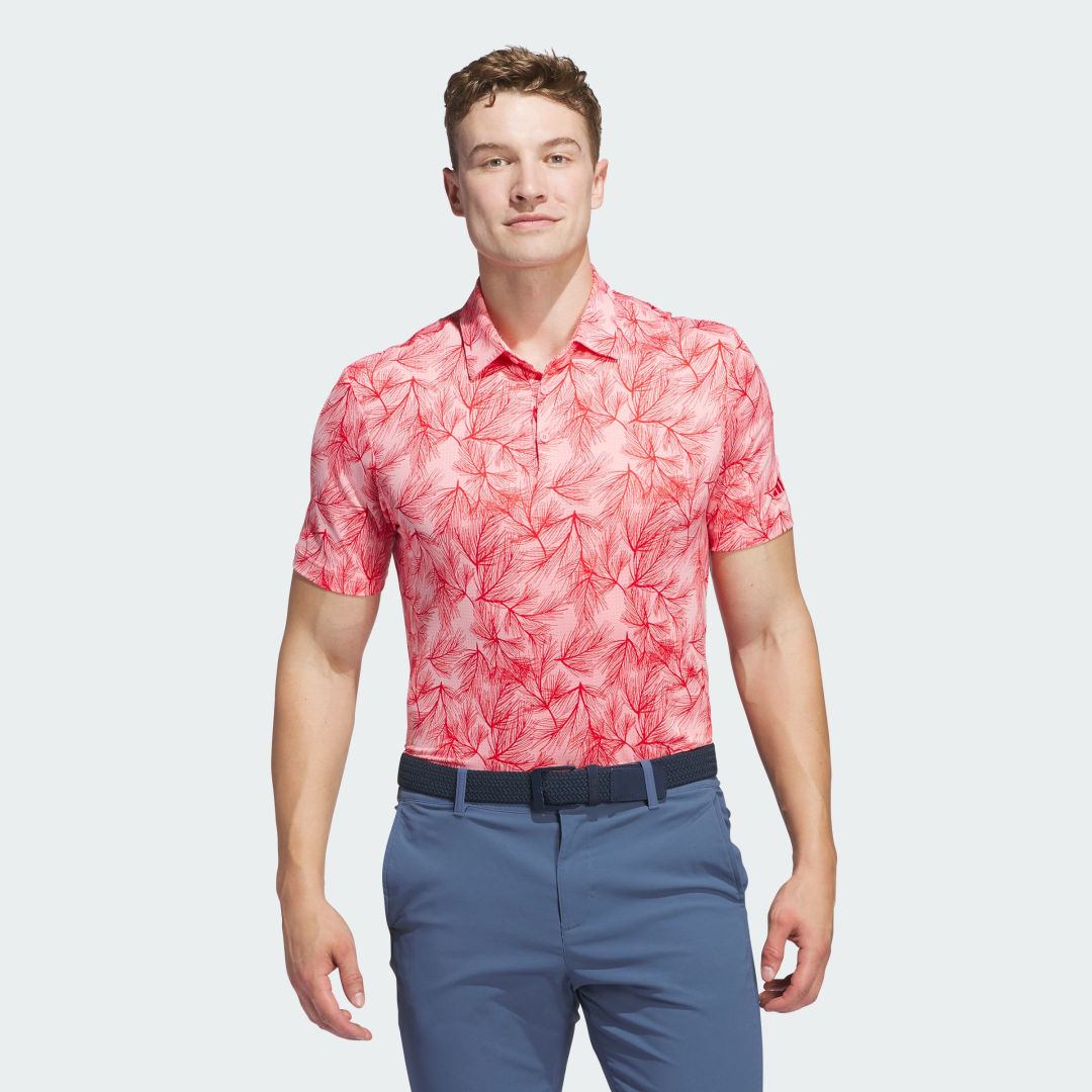 adidas Ultimate365 Mesh Print Polo Shirt Golf XL Men Semi Pink Spark / Better Scarlet