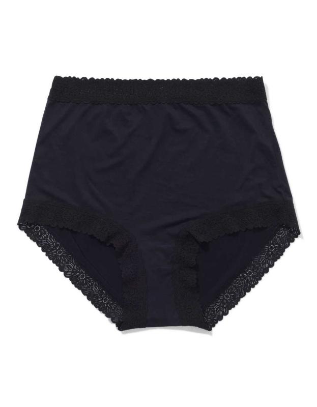 Sunnie Blossom Lace High Waisted Boybrief Underwear - True Black, XS 