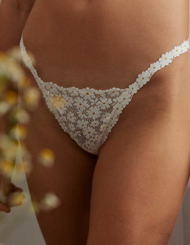 Show Off Daisy Lace String Thong Underwear - Soft Muslin, XS 