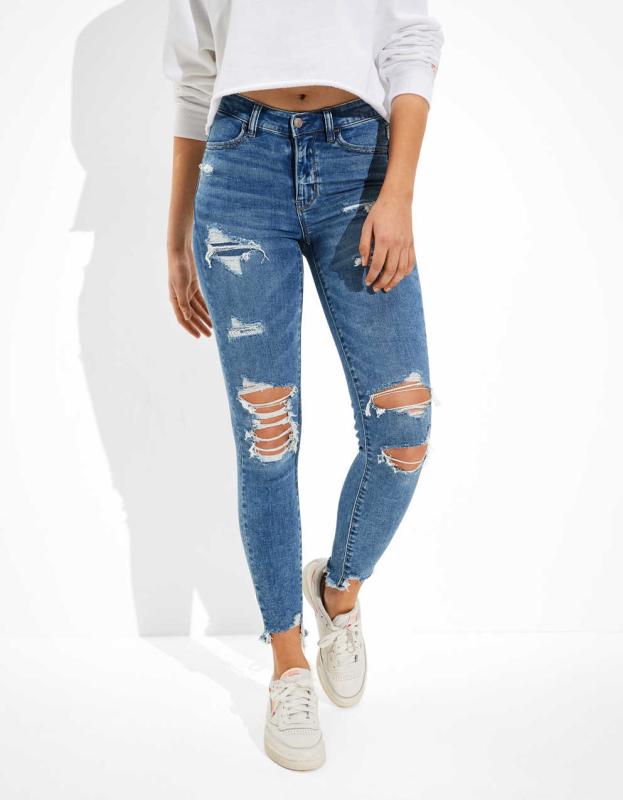 AE Ne(x)t Level Ripped High V-Rise Jegging - Indigo Acid, 0 