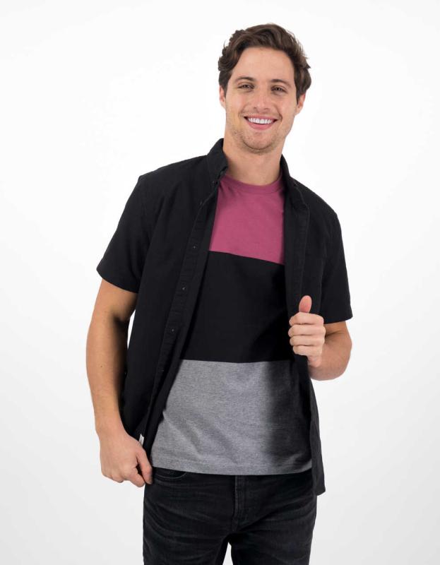 AE Oxford Short-Sleeve Button-Up Shirt - Black, XS 