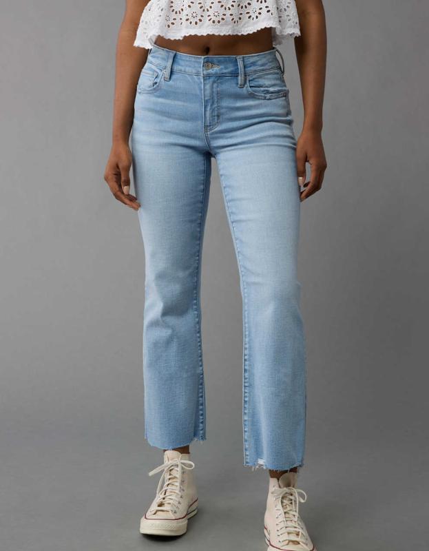 AE Next Level High-Waisted Kick Bootcut Crop Jean - Light Vintage, 10 