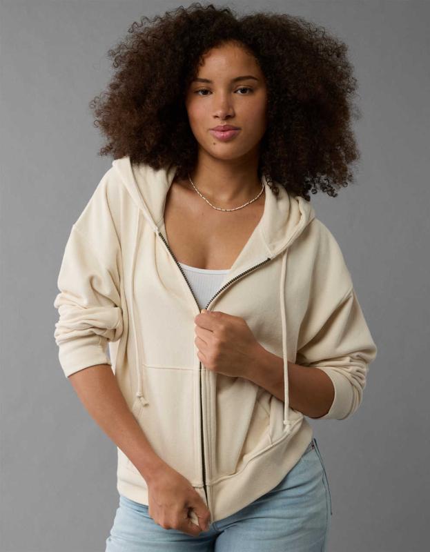 AE Fleece Zip Up Hoodie - Cappuccino, S 