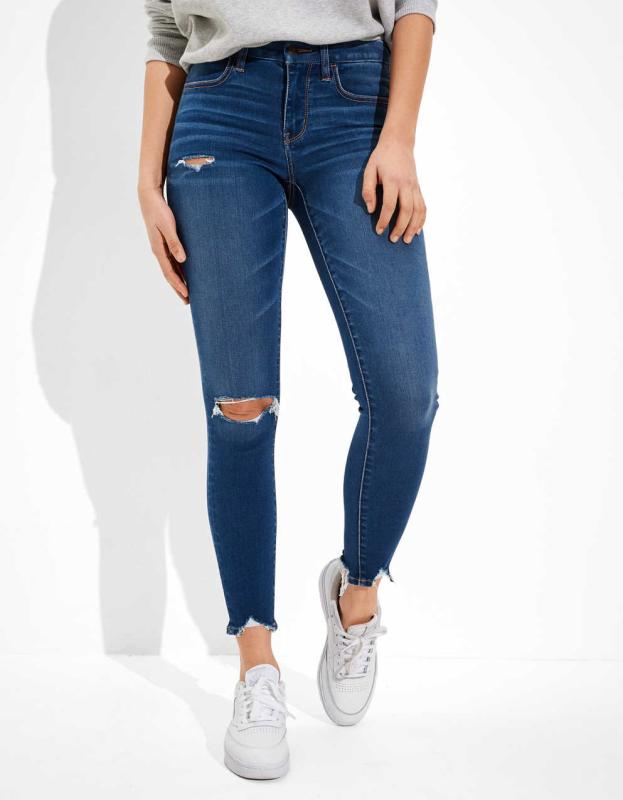 AE Forever Soft Ripped Low-Rise Jegging Crop - Emotional Blue, 00 