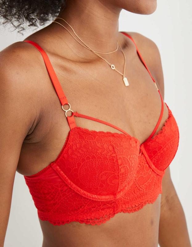 Aerie Real Power Paisley Lace Strappy Balconette Bra - Holiday Red, 80B 