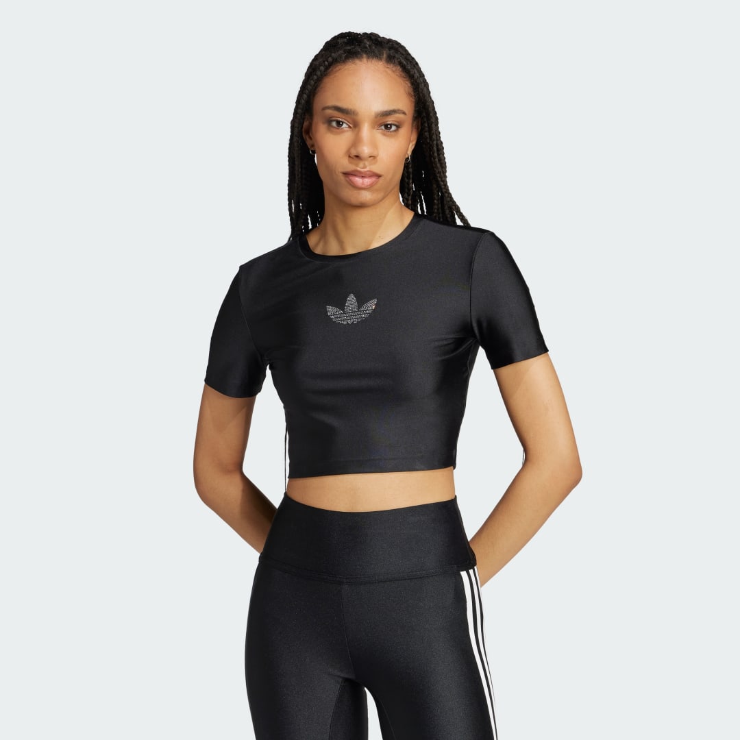 adidas Rhinestone Trefoil T-shirt Lifestyle L Women Black
