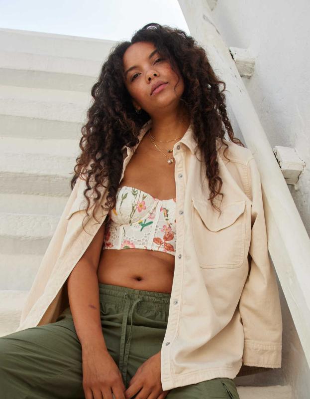 Aerie Me-Day Button Down Shirt - Vintage Vanilla, L 