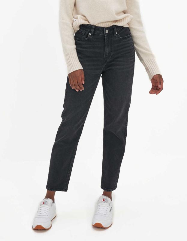 AE Stretch High V-Rise Mom Jean - Black, 2 