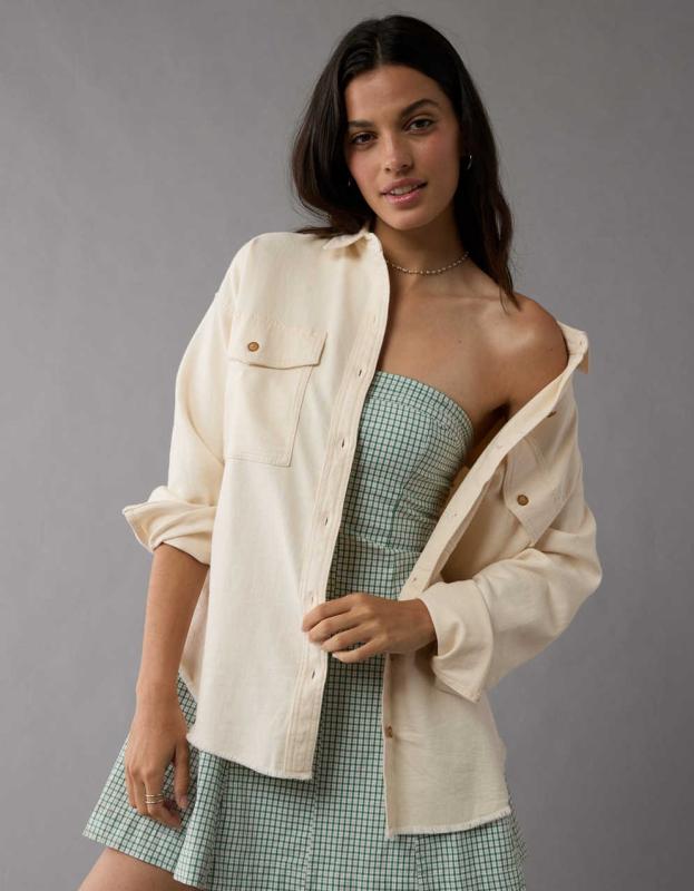 AE OVERSIZED DENIM SHIRT - Cream, XS 