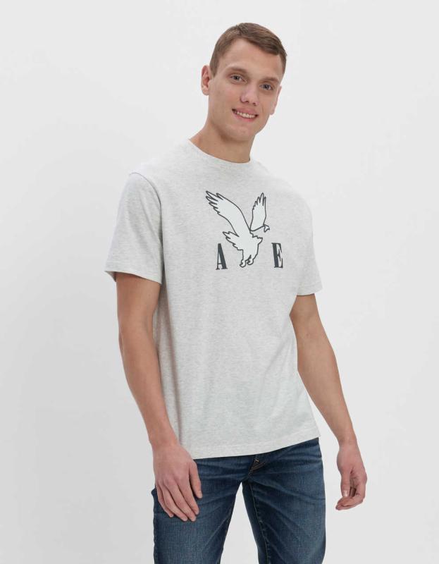 AE Logo Graphic T-Shirt - Light Heather Gray, XXL 