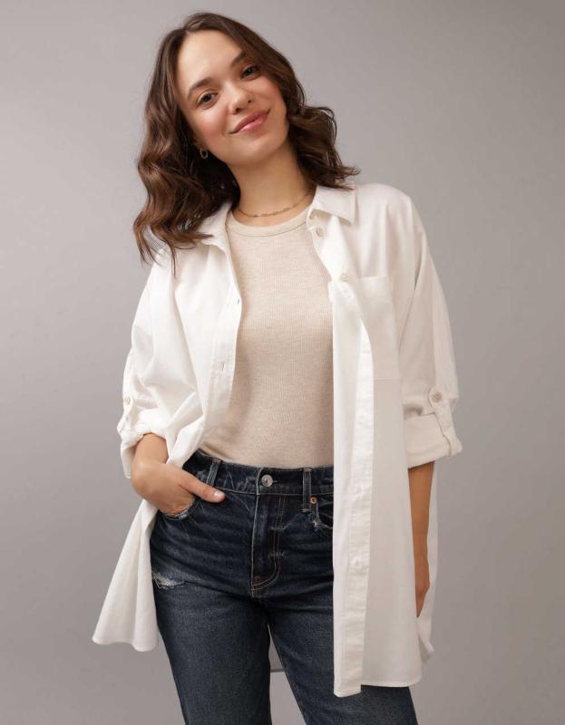 AE Go Big Oversized Shirt - White, XS 