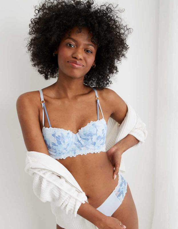 Aerie Real Power Balconette Sunkissed Lace Bra - Eyelet Blue, 70A 