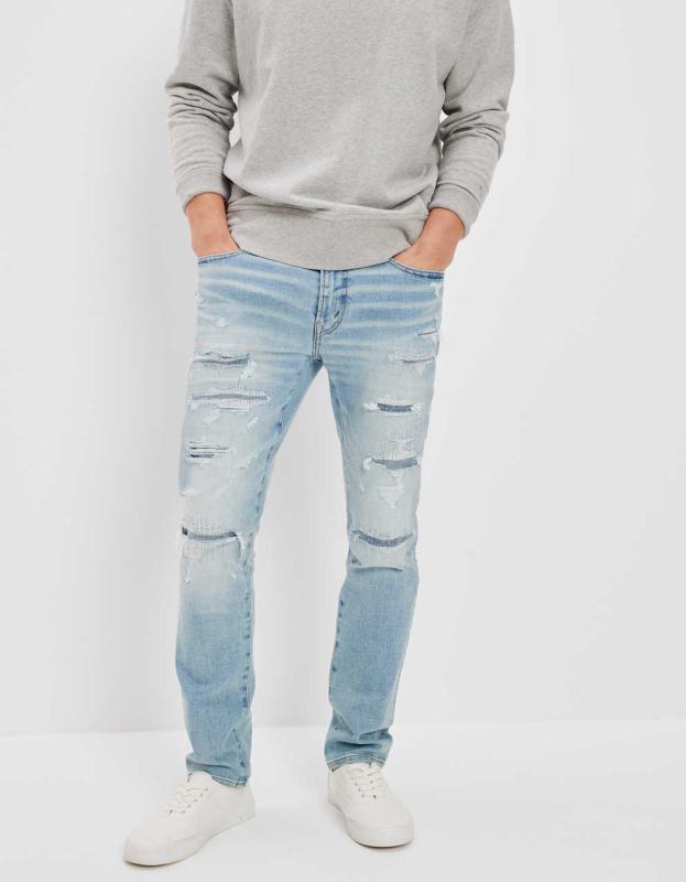AE AirFlex+ Patched Slim Jean - Authentic Light, 31W x 30L 