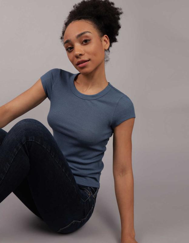 AE Hey Baby Waffle T-Shirt - Indigo, XS 