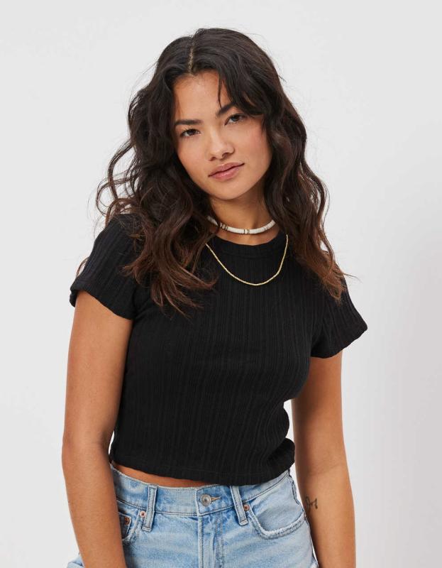 AE Cropped Baby Tee - Black, XXS 