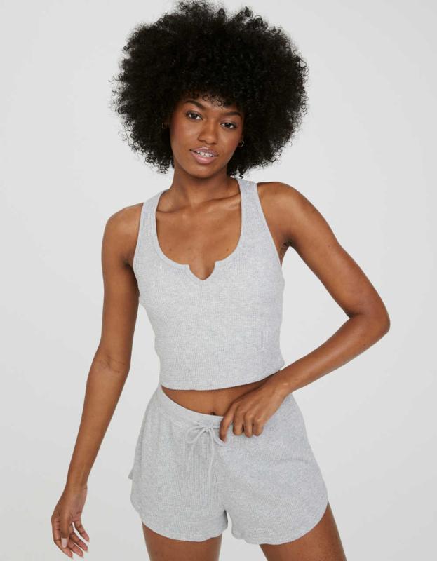 OFFLINE By Aerie Wow! Waffle Cropped Tank - Medium Heather Gray, XXS 