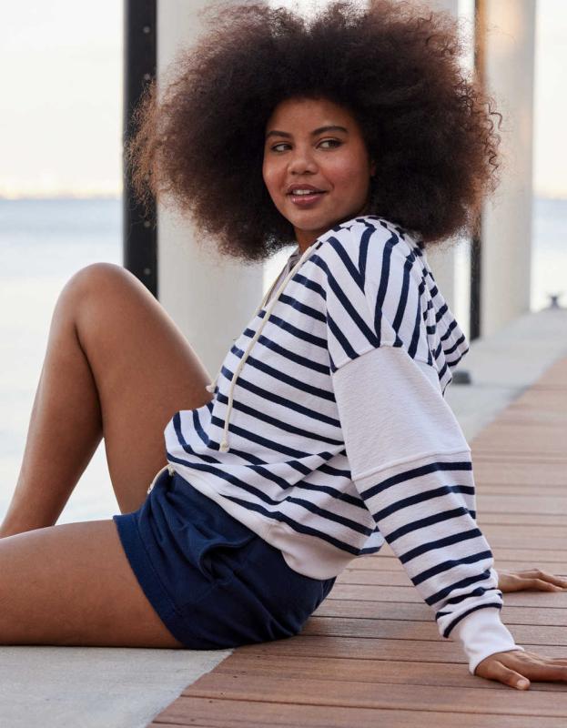 Aerie Restart Quarter Zip Hoodie - Navy, S 