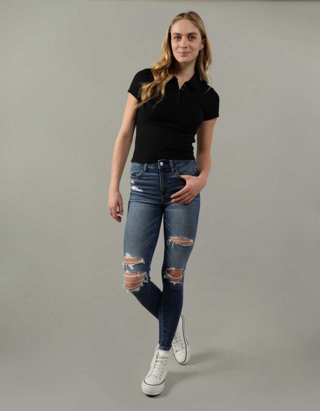 AE Cropped Polo Shirt - Black, XS 