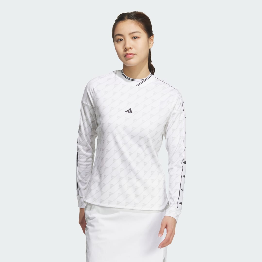 adidas Long Sleeve Print Mock Shirt Golf A/L Women White