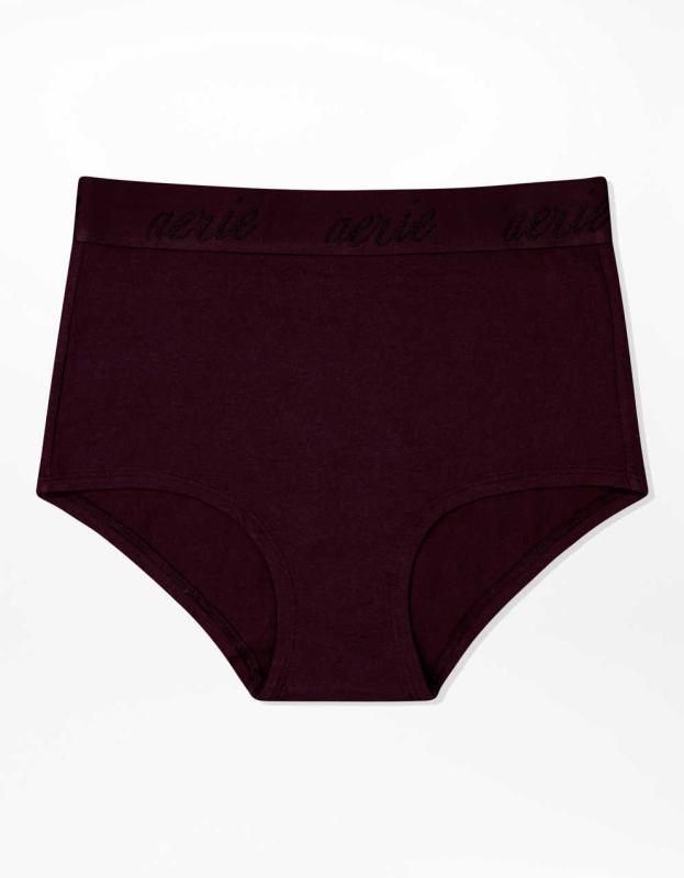 Aerie Cotton Logo High Waisted Boybrief Underwear - Deep Plum, S 