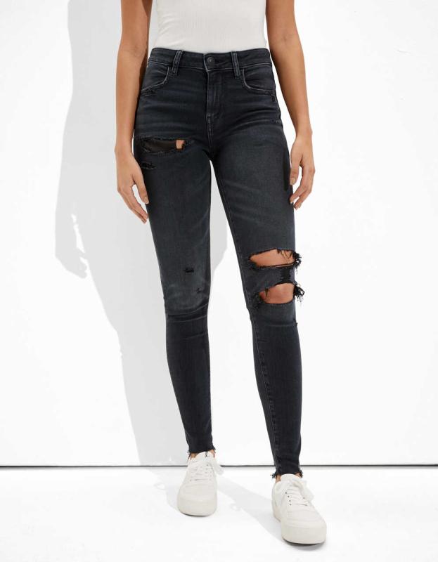 AE Ne(x)t Level Ripped High-Waisted Jegging - Washed Black, 8 