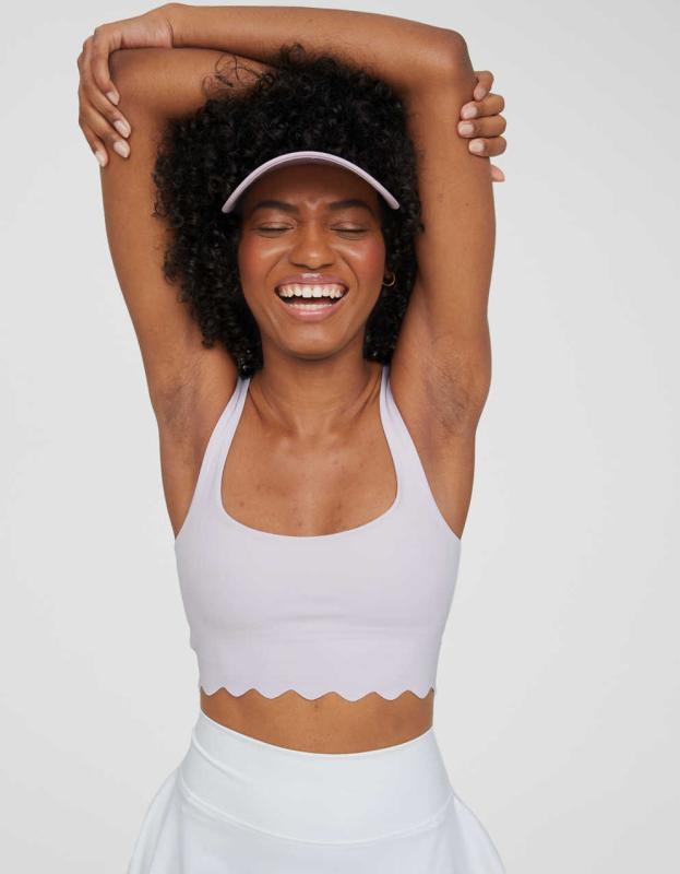 OFFLINE By Aerie Goals Scallop Longline Sports Bra - Lilac Ice, S 