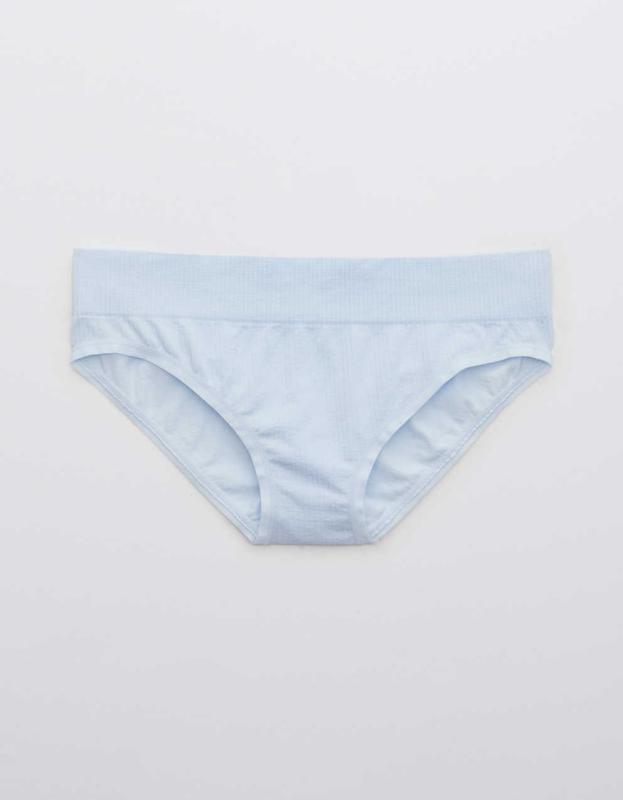 Aerie Ribbed Seamless Bikini Underwear - Eyelet Blue, XS 