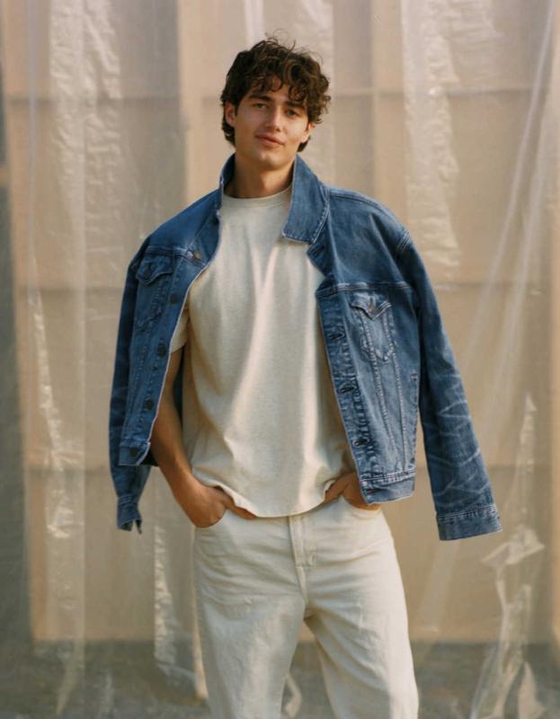 AE Denim Trucker Jacket - Light Blue, S 