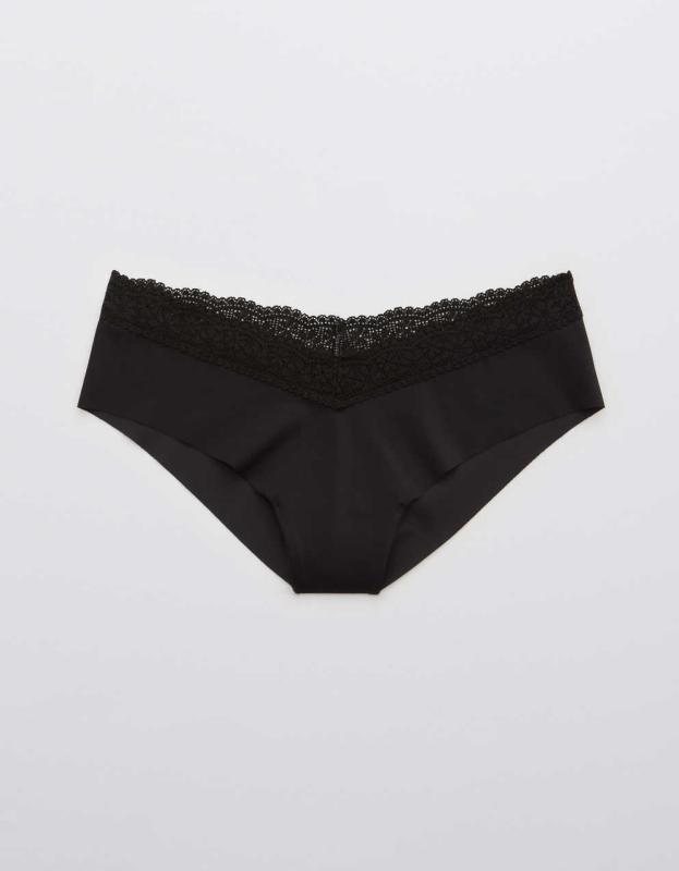 Aerie No Show Lace Cheeky Underwear - True Black, XXL 