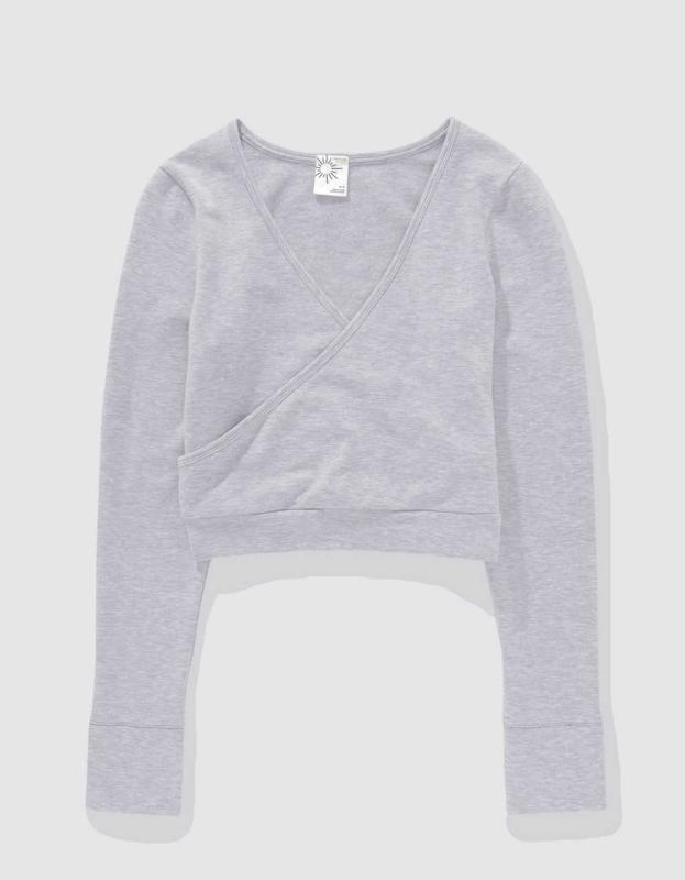 OFFLINE by Aerie OTT Fleece Wrap Top - Medium Heather Gray, M 
