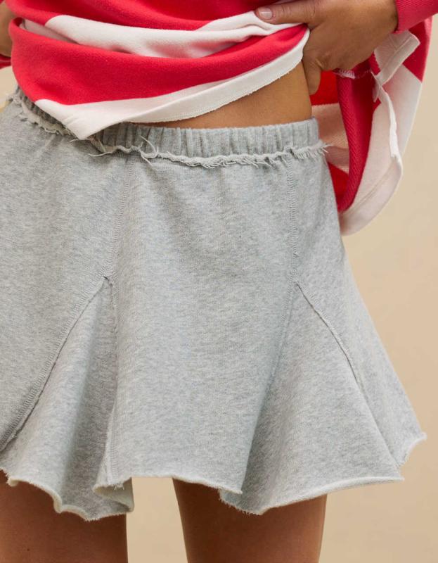 Aerie Fleece Godet Mini Skirt - Medium Heather Gray, M 