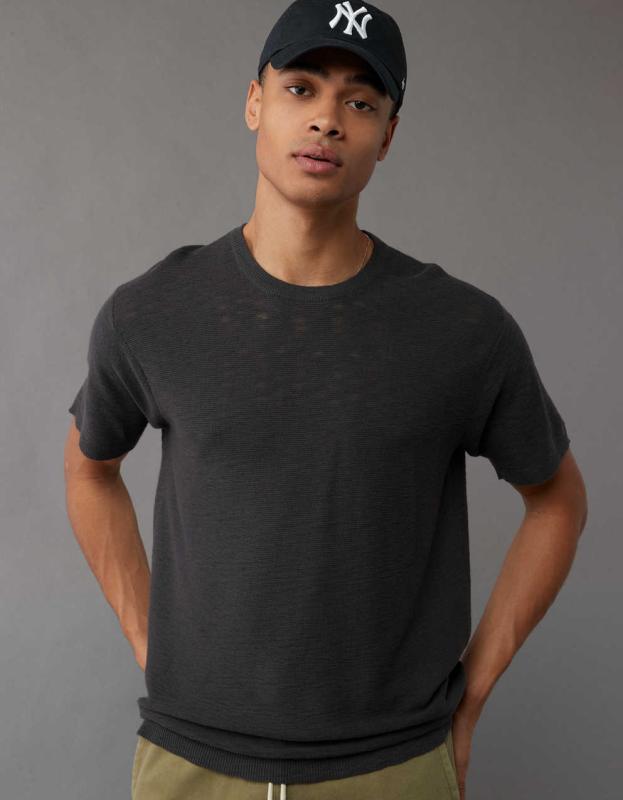 AE Short-Sleeve Sweater T-Shirt - Charcoal, L 