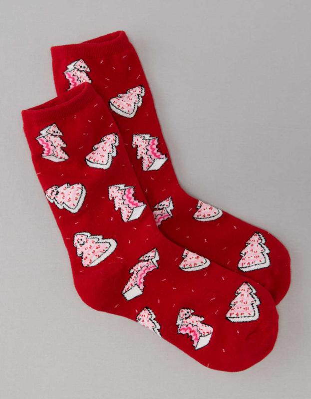 AE Holiday Cakes Crew Sock - Red, One Size 