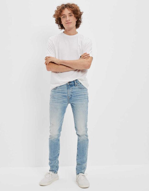 AE AirFlex+ Distressed Skinny Jean - Glowing Light, 36W x 34L 