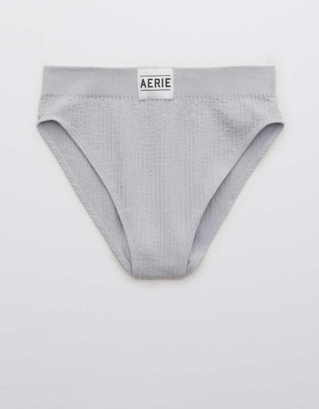 Aerie Seamless Logo High Waisted Mom Underwear - Medium Heather Gray, L 