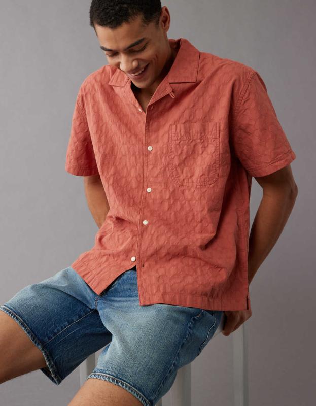 AE Button-Up Poolside Shirt - Terracotta, XL 