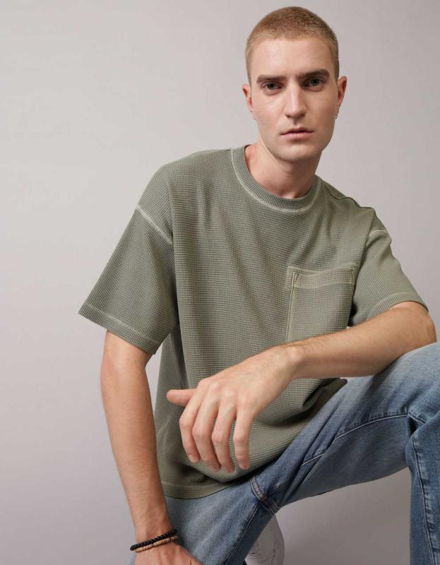 AE Utility Oversized Waffle Tee - Olive, L 